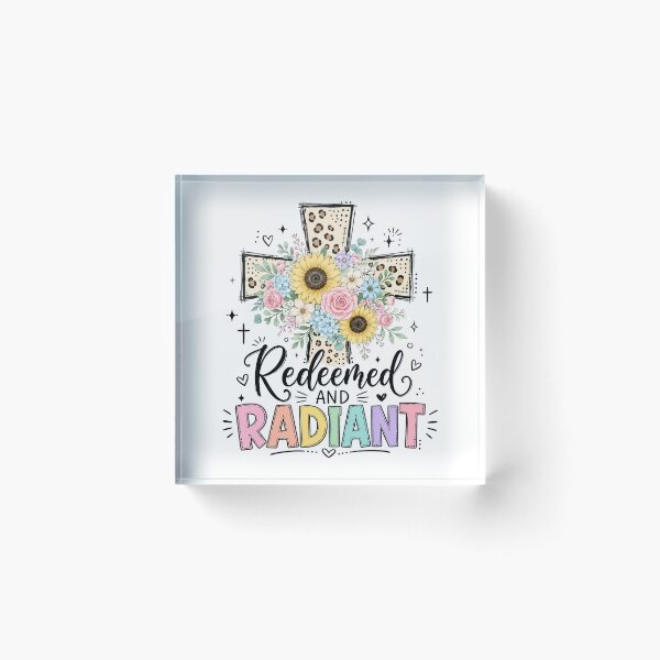 Item preview, Christian Inspirational Quote, Redeemed And Radiant Floral Cross Christian Faith designed and sold by graphic-genie.