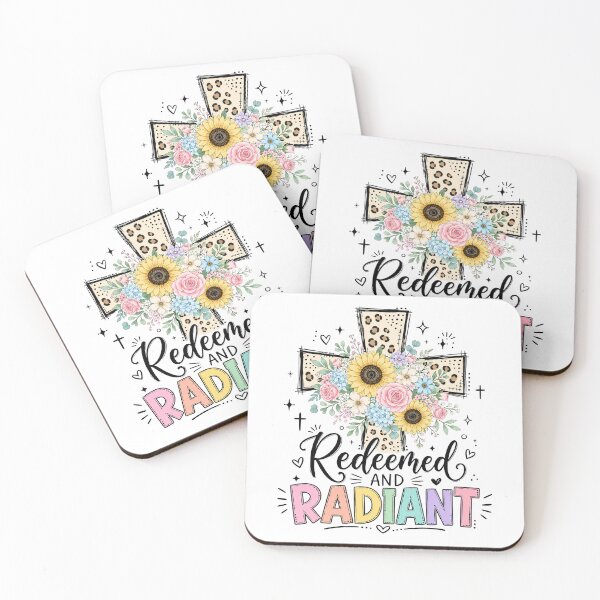 Item preview, Christian Inspirational Quote, Redeemed And Radiant Floral Cross Christian Faith designed and sold by graphic-genie.