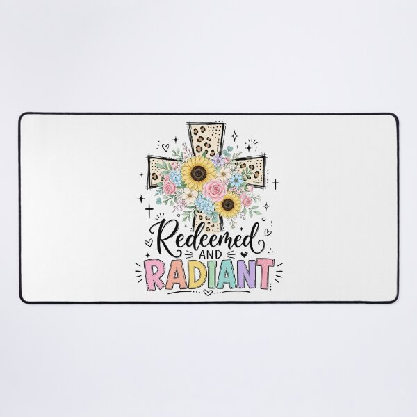 Item preview, Christian Inspirational Quote, Redeemed And Radiant Floral Cross Christian Faith designed and sold by graphic-genie.