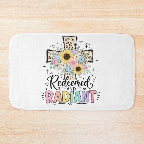 Item preview, Christian Inspirational Quote, Redeemed And Radiant Floral Cross Christian Faith designed and sold by graphic-genie.