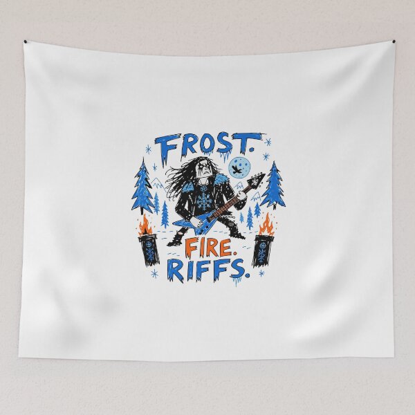 Item preview, Frost Fire Riffs T-Shirt | Black Metal Guitarist Nordic Metal Music Shirt designed and sold by Popstudio85.