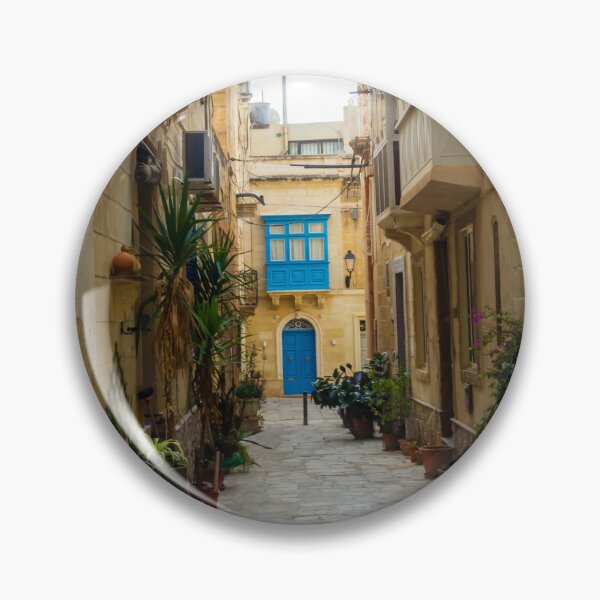 Item preview, Sunlit Narrow Mediterranean Alley With Blue Door, Stone Pavement, Potted Plants And Traditional Balconies designed and sold by Nmallia.