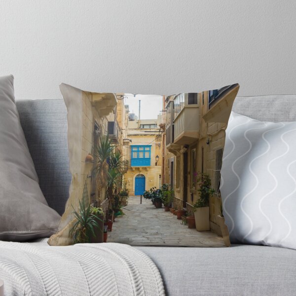 Item preview, Sunlit Narrow Mediterranean Alley With Blue Door, Stone Pavement, Potted Plants And Traditional Balconies designed and sold by Nmallia.