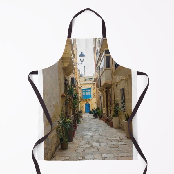 Item preview, Sunlit Narrow Mediterranean Alley With Blue Door, Stone Pavement, Potted Plants And Traditional Balconies designed and sold by Nmallia.