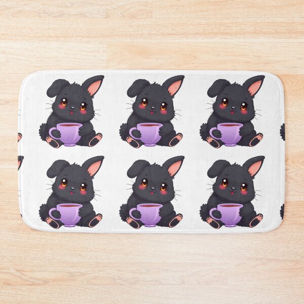 Item preview, Cute kawaii black bunny with a violet cup 04 designed and sold by ChameleonStars.