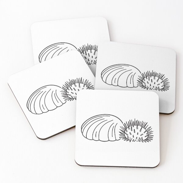 Item preview, A shell near a rounded sea urchin lying on the seabed designed and sold by rasagamastore.