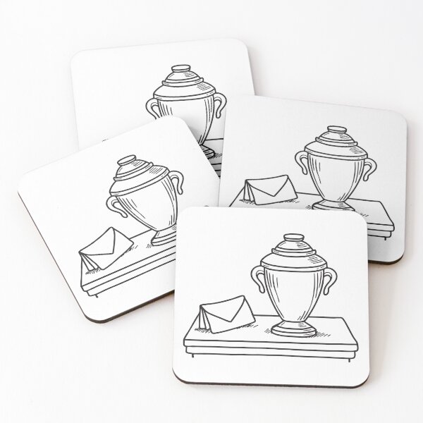 Item preview, A plain urn sitting near a folded note on a side table designed and sold by rasagamastore.