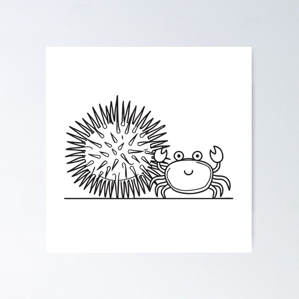 Item preview, A little crab crawling next to a sea urchin underwater designed and sold by rasagamastore.