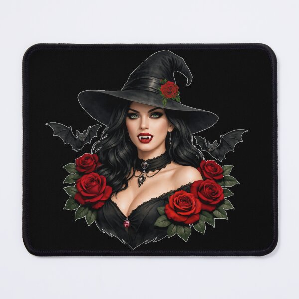 Item preview, Gothic Vampire Witch with Red Roses and Bats Art designed and sold by DeliaDesignsCo.