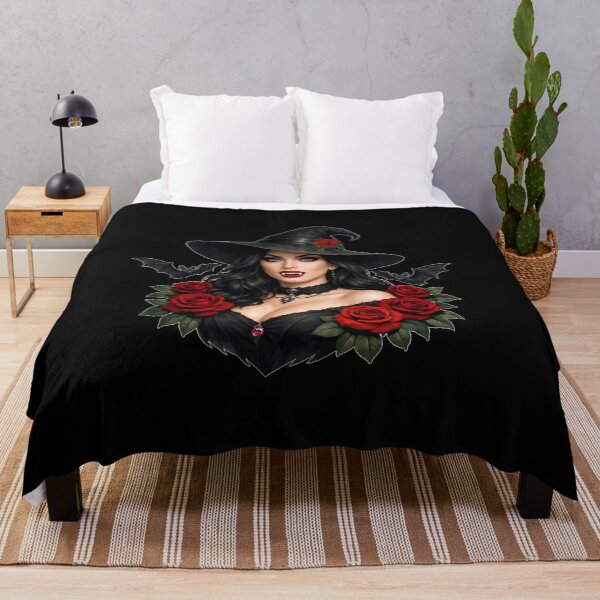 Item preview, Gothic Vampire Witch with Red Roses and Bats Art designed and sold by DeliaDesignsCo.