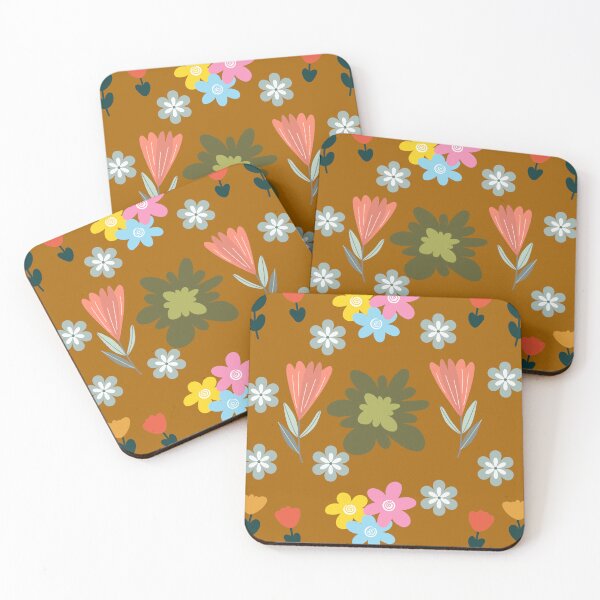 Item preview, Earthy Warm Amber Retro Botanical Floral Pattern designed and sold by ​Jyoti Digital Artist.