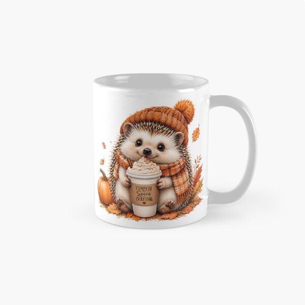 Item preview, Cute Hedgehog Enjoying Pumpkin Spice Drink designed and sold by Giddy Bear Gifts.