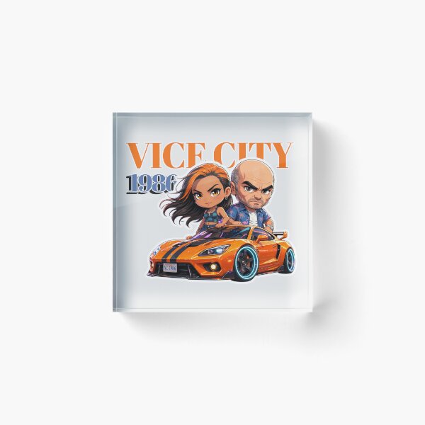 Item preview, Vice City 1986 Retro Action Gaming Chibi Couple Graphic Sticker designed and sold by zenithdecalco.