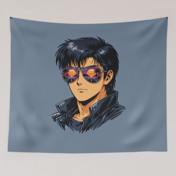 Item preview, Synthwave Vintage Anime Aviator Reflection Gentleman designed and sold by KungPowUnicorn.