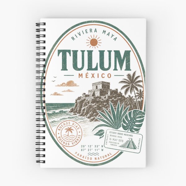 Aperçu de l'œuvre Insigne de voyage vintage Tulum, motif club de plage inspiré des ruines mayas créée et vendue par Jandedan.