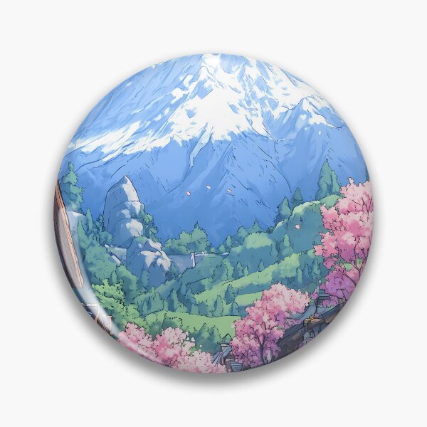 Item preview, Japanese Landscape Cherry Blossom Village Street Snowy Mountain Spring designed and sold by earlobejerk.