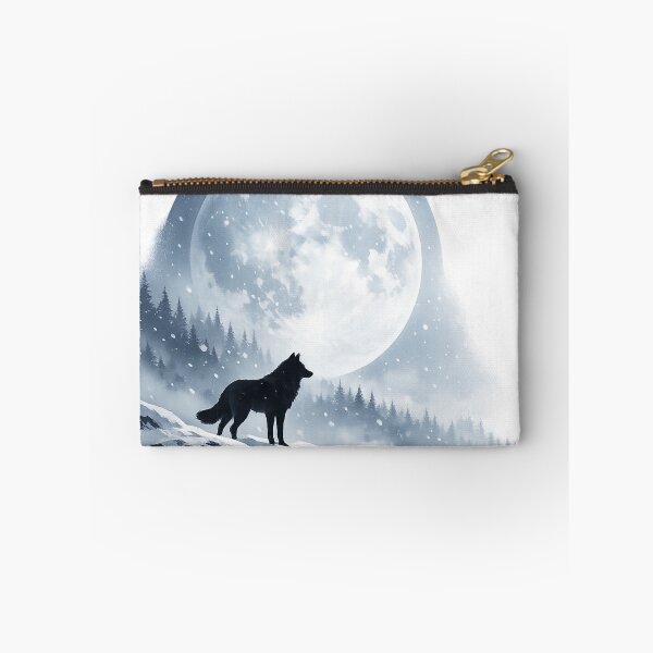 Item preview, Lone Black Wolf Under the Full Moon | Minimalist Aesthetic Nature Art designed and sold by Trendykunnu.