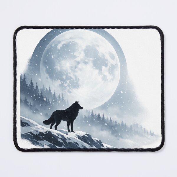 Item preview, Lone Black Wolf Under the Full Moon | Minimalist Aesthetic Nature Art designed and sold by Trendykunnu.