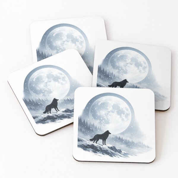 Item preview, Lone Black Wolf Under the Full Moon | Minimalist Aesthetic Nature Art designed and sold by Trendykunnu.