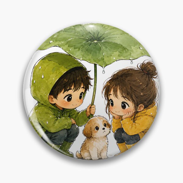 Item preview, Cute Kids with Puppy Under Leaf Umbrella in Rain designed and sold by Jaideep Walia.