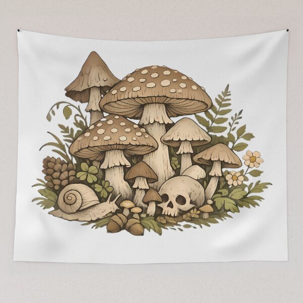 Item preview, Mushroom Cluster With Skull And Snail designed and sold by Linework Studio.