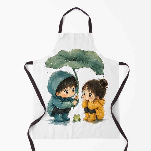 Item preview, Cute Kids with Frog Under Leaf Umbrella in Rain designed and sold by Jaideep Walia.