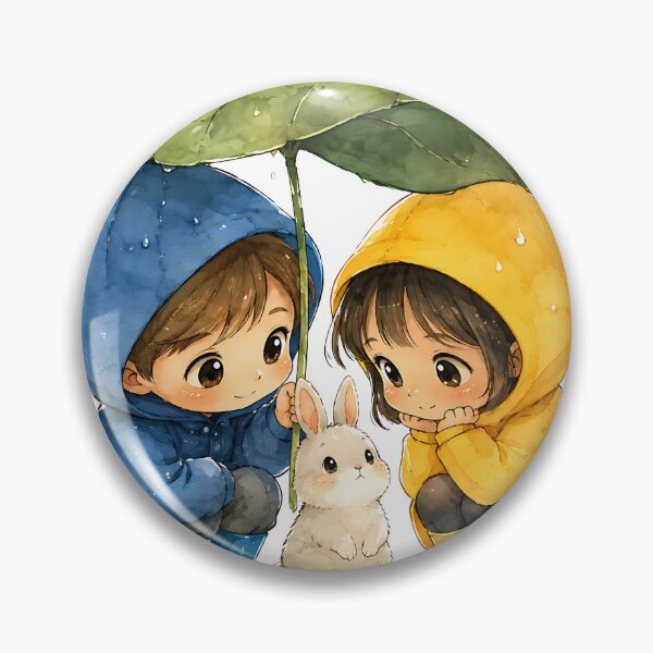 Item preview, Cute Kids with Bunny Under Leaf Umbrella in Rain designed and sold by Jaideep Walia.