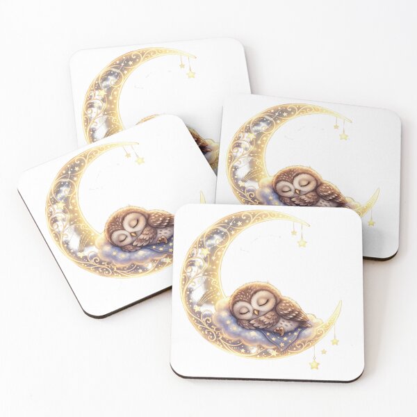 Item preview, Dreamy Watercolor Owl Sleeping on Crescent Moon designed and sold by kchechare09art.
