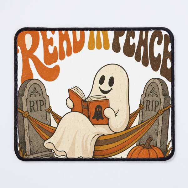 Item preview, Read in Peace Retro Ghost reads book in cemetery designed and sold by BoosterShop.