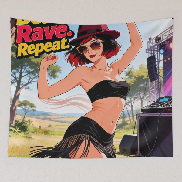 Item preview, Style Beats Rave Repeat Retro Festival Girl Art designed and sold by Hen-C-Art.