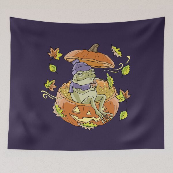 Item preview, Frog Sitting in a Autumn Pumpkin Cozy Cottagecore Halloween designed and sold by LeshanArt.