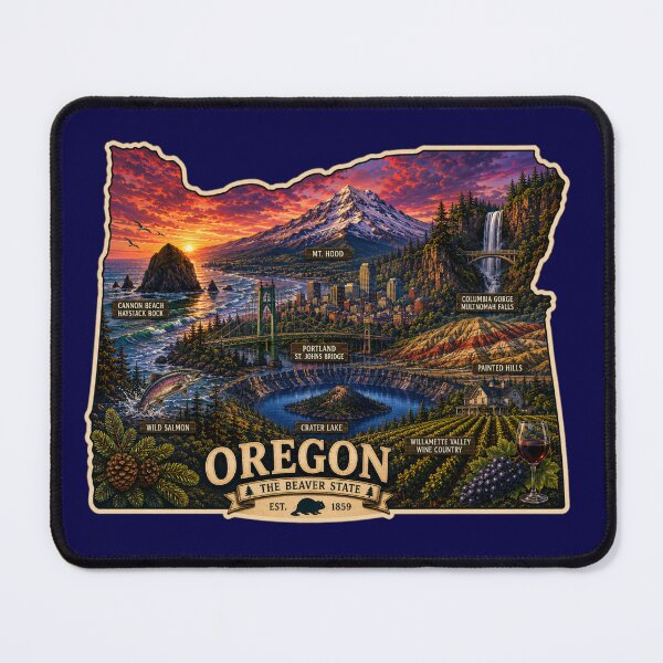 Item preview, Oregon Travel Sticker | Vintage Oregon State Badge | Mt Hood, Crater Lake & Cannon Beach Art designed and sold by Swanny's Custom T-shirt and Gift Designs.