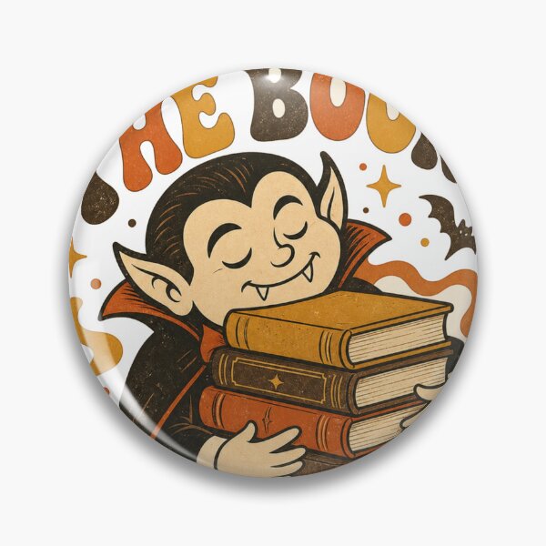 Item preview, Fangs for the Books Retro Vampire hugs stack of books designed and sold by BoosterShop.