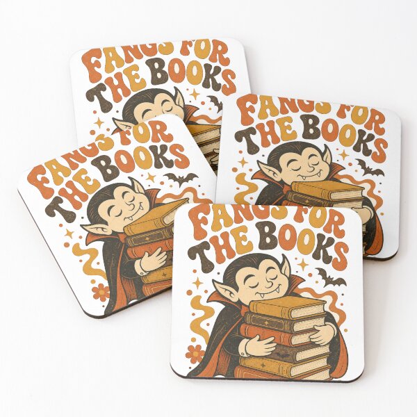 Item preview, Fangs for the Books Retro Vampire hugs stack of books designed and sold by BoosterShop.