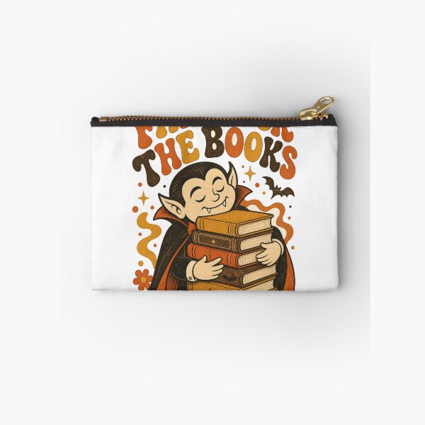 Item preview, Fangs for the Books Retro Vampire hugs stack of books designed and sold by BoosterShop.