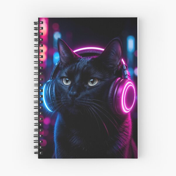 Item preview, Cyberpunk Black Cat with Headphones designed and sold by Moodprint5.