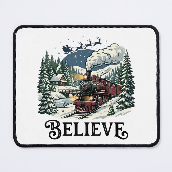 Item preview, Vintage Christmas Train Believe Retro Holiday Season Winter Wonderland Steam Locomotive Art designed and sold by raedattia.