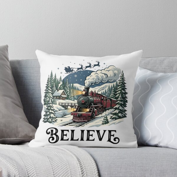 Item preview, Vintage Christmas Train Believe Retro Holiday Season Winter Wonderland Steam Locomotive Art designed and sold by raedattia.
