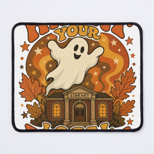 Item preview, Haunt Your Local Library: Retro Ghost over Library designed and sold by BoosterShop.
