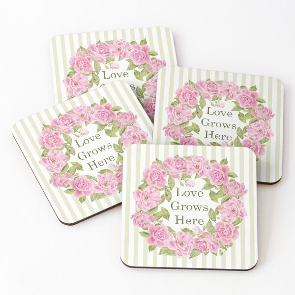 Item preview, Love Grows Here Pink Roses Watercolor Floral Art designed and sold by GabrielleStudio.