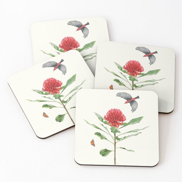Item preview, Australian Waratah & Honeyeater | Botanical Watercolour Illustration designed and sold by GabrielleStudio.