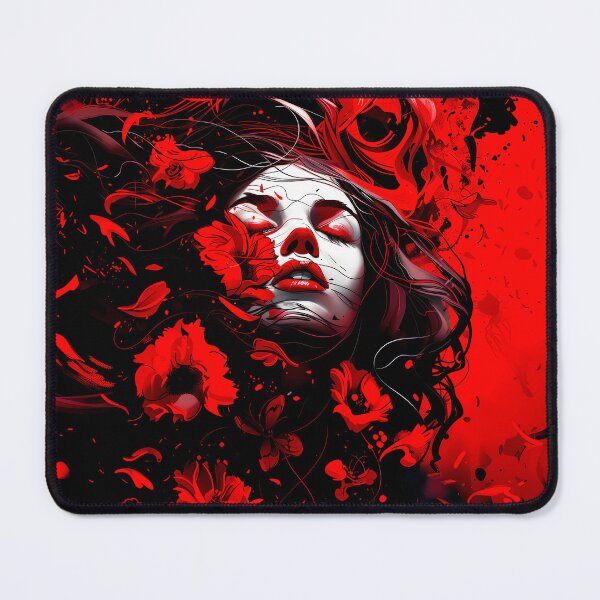 Item preview, red black floral portrait digital artwork  designed and sold by dejco.art.