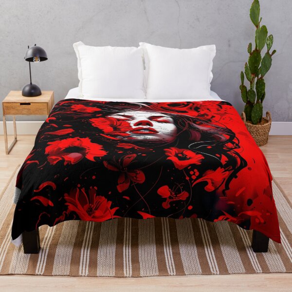 Item preview, red black floral portrait digital artwork  designed and sold by dejco.art.