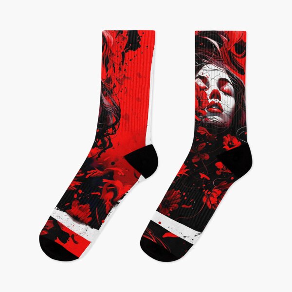 Item preview, red black floral portrait digital artwork  designed and sold by dejco.art.