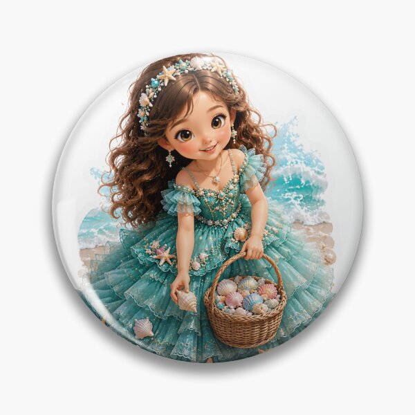 Item preview, Cute Seashell Princess Sticker | Kawaii Beach Fairy Girl with Ocean Shell Basket Die Cut designed and sold by KeerthiCuteFind.