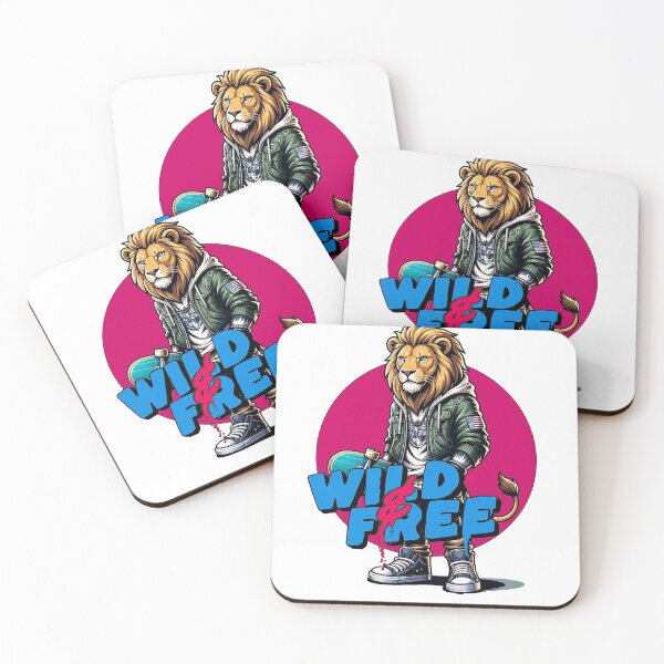 Item preview, "Wild and Free" typography with a lion with a skateboard  designed and sold by vikyky.