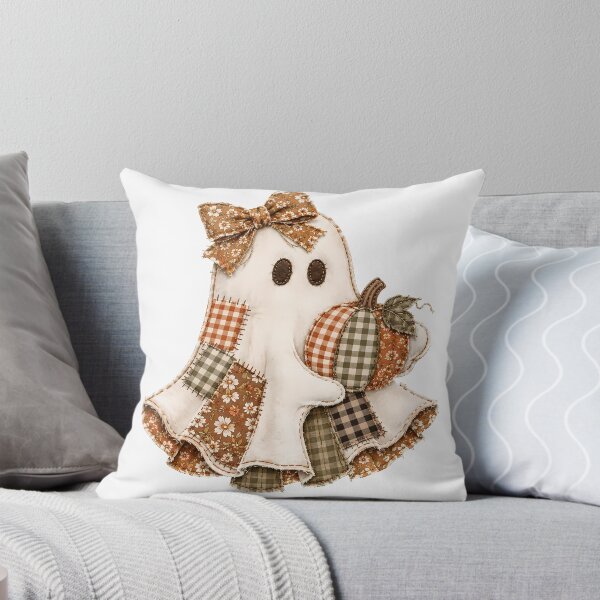 Item preview, Faux Patchwork Coquette Ghost Holding Pumpkin  designed and sold by madebymayberry.