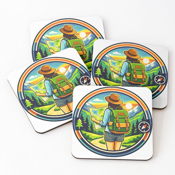 Item preview, Vibrant Outdoor Adventure Badge – Female Traveler Hiking Design designed and sold by GabeMountainArt.