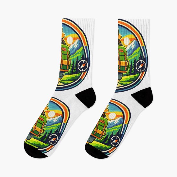 Item preview, Vibrant Outdoor Adventure Badge – Female Traveler Hiking Design designed and sold by GabeMountainArt.