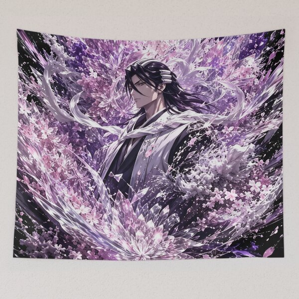 Item preview, Byakuya | Elegant Blossom Swordsman Anime Style Art Print | Purple Sakura Fantasy Warrior designed and sold by Dyan4.